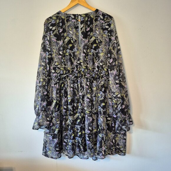 Torrid Black Floral Chiffon Lurex Tiered Ruffle Mini Dress Size 2X - Picture 10 of 11